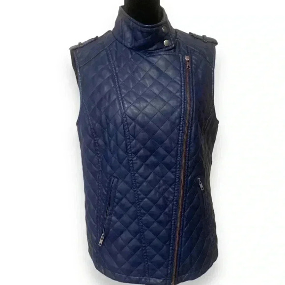 Apt 9 Faux Leather Dark Blue Motorcycle Vest - Picture 1 of 10